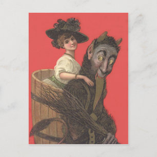 Red Krampus Kidnapping Frauenschalter Postkarte