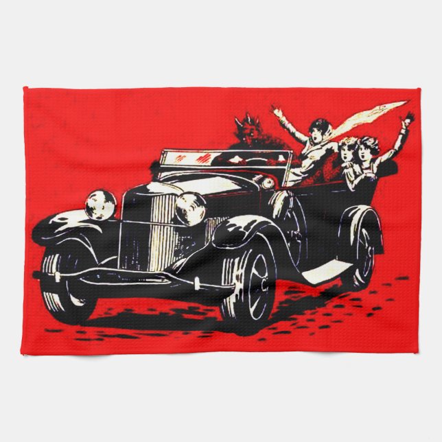 Red Krampus Kidnapping Women Car Geschirrtuch (Horizontal)