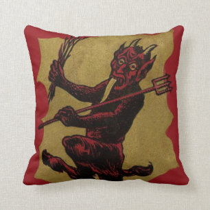 Red Krampus Pitchfork Switch Tongue Kissen