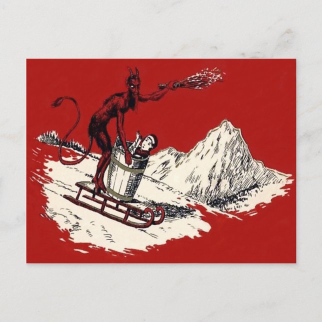 Red Krampus Sleigh Mountain Switch entführt Postkarte (Vorderseite)