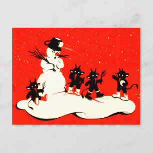 Red Krampus Snowball Fight Snowman Switch Feiertagspostkarte