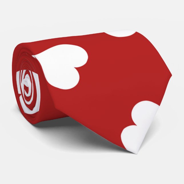 Red Krawatte White Hearts (Gerollt)