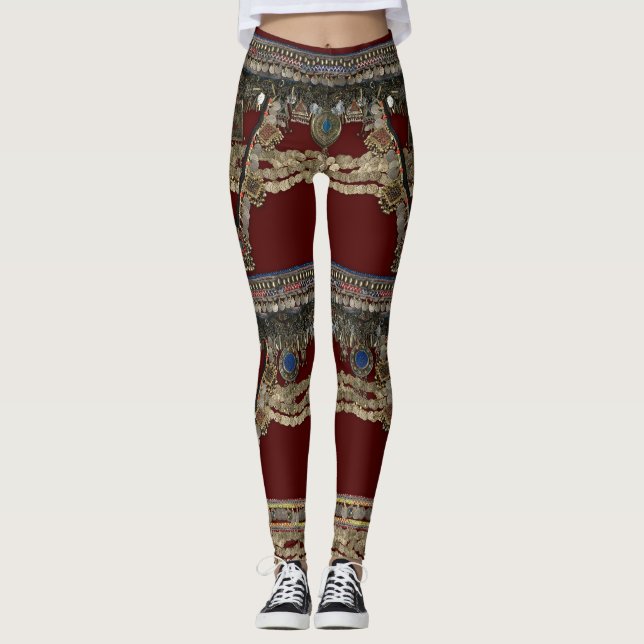 Red Kuchi Tribal Muster Leggings (Vorderseite)