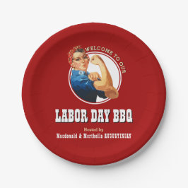 Red LABOR DAY GRILLEN Rosie Riveter Pappteller