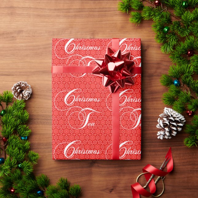 Red Lace Christmas Tee Party Geschenkpapier (Feiertagsgeschenk)