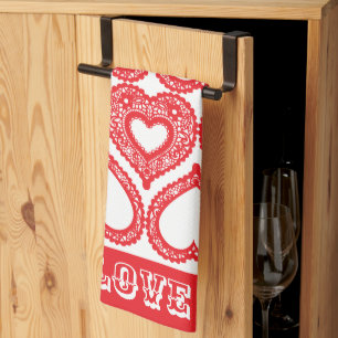 Red Lace Heart Kitchen Handtücher