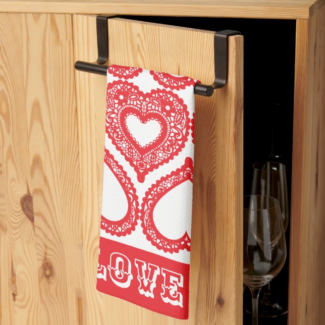 Red Lace Heart Kitchen Handtücher (Drittel gefaltet)
