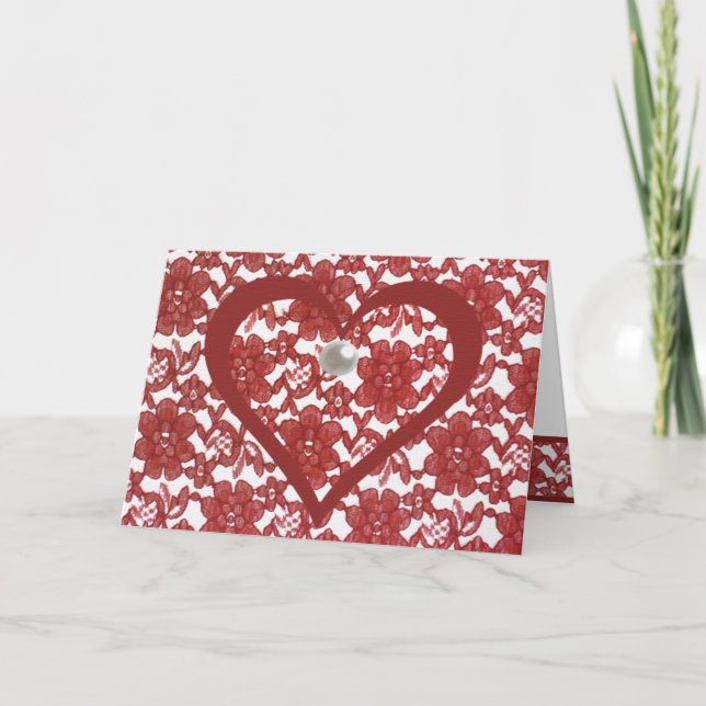 Red Lace Pattern Valentine Dankeskarte (Vorderseite)