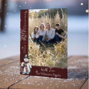 Red Lächeln Snowman Foto Holiday Card Feiertagskarte