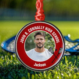 Red Lacrosse Player Photo High School Christmas Ornament Aus Metall