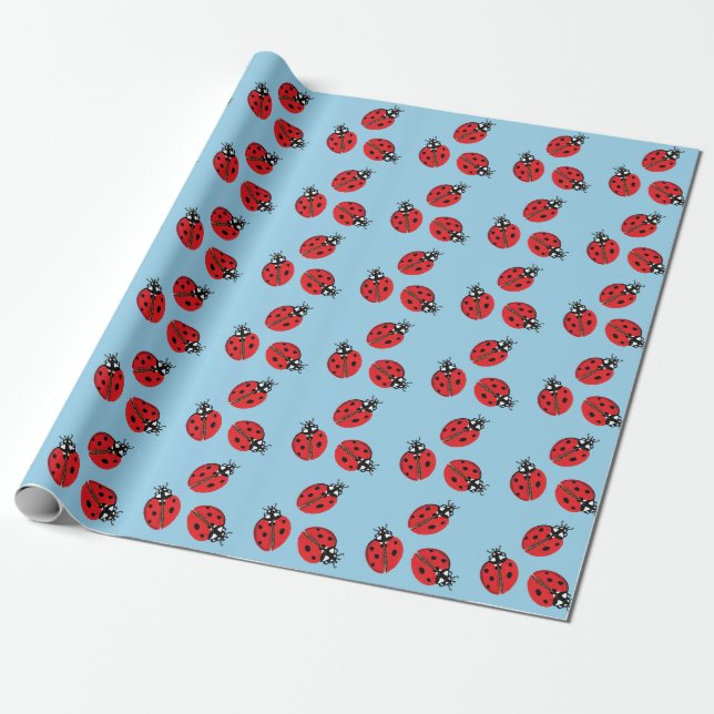 Red Lady Bug Illustration Light Blue Geschenkpapier (Ungerollt)