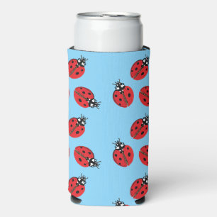 Red Lady Bug Illustration Light Blue Selters Dosenkühler
