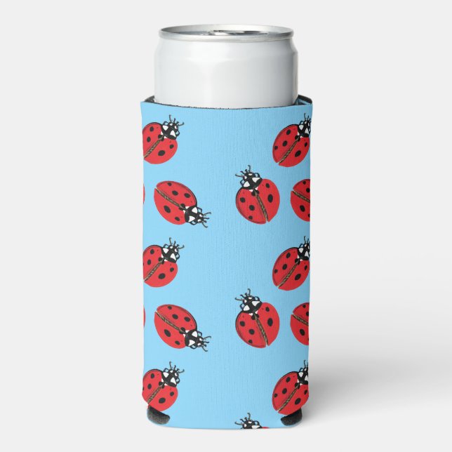 Red Lady Bug Illustration Light Blue Selters Dosenkühler (Seltzer Vorderseite)