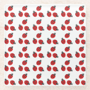 Red Lady Bug Illustration White Glasuntersetzer