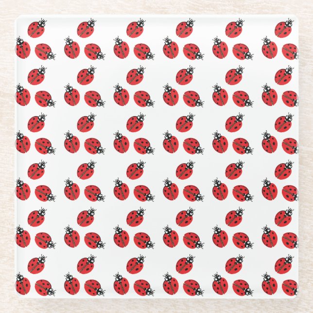 Red Lady Bug Illustration White Glasuntersetzer (Vorderseite)