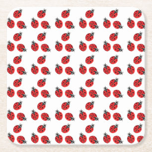 Red Lady Bug Illustration White Rechteckiger Pappuntersetzer
