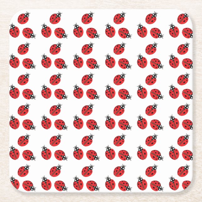 Red Lady Bug Illustration White Rechteckiger Pappuntersetzer (Vorderseite)