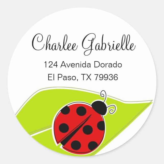 Red Ladybug Address Labels Runder Aufkleber (Vorderseite)