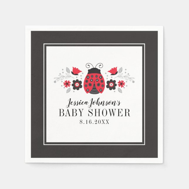 Red Ladybug Baby Shower Napkin Serviette (Vorderseite)