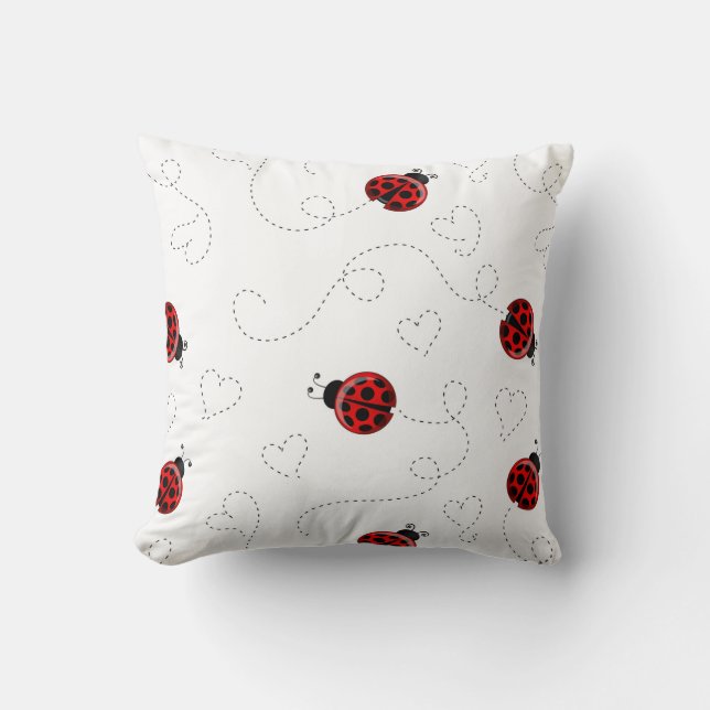Red Ladybug Beetle Insect Lover Black Hearts Kissen (Vorderseite)