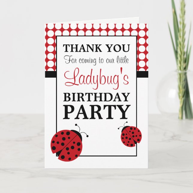 Red Ladybug Children's Birthday Party Danke (Vorderseite)