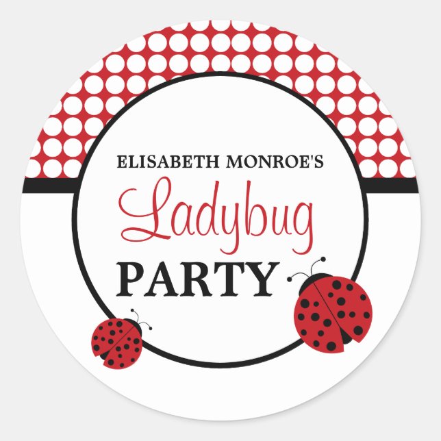 Red Ladybug Children's Birthday Party Runder Aufkleber (Vorderseite)