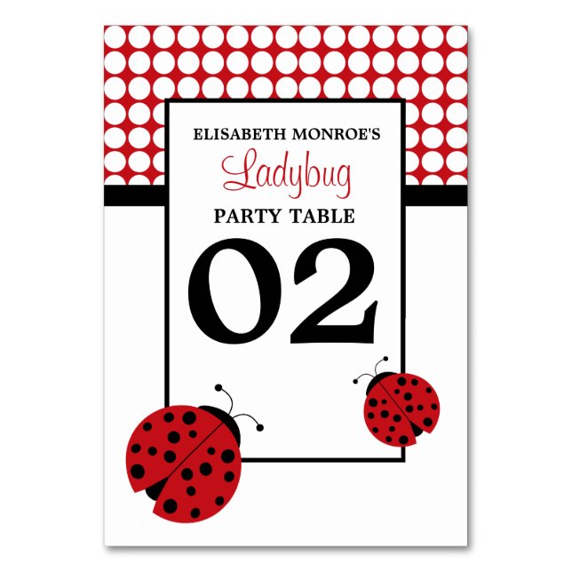 Red Ladybug Children's Birthday Party Table No. Tischnummer (Vorderseite)