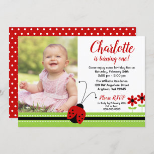 Red Ladybug Girl Birthday Foto Einladungen