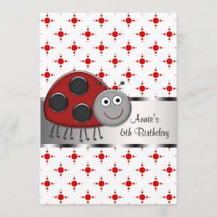 Red Ladybug Girls 6. Geburtstagsparty Einladung