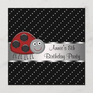 Red Ladybug Girls 8. Geburtstagsparty Einladung