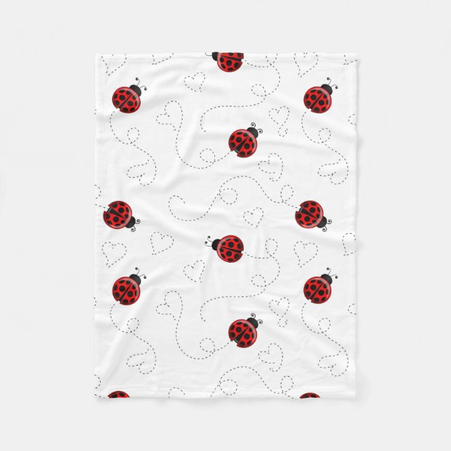 Red Ladybug Käfer Insekt Lover Black Hearts Fleecedecke (Vorderseite)
