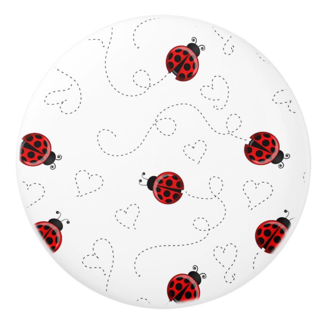 Red Ladybug Käfer Insekt Lover Black Hearts Keramikknauf (Vorderseite)