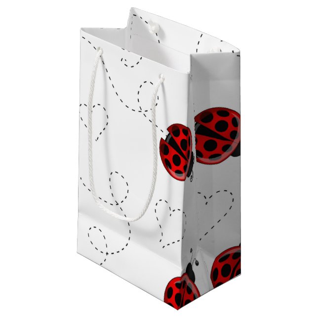 Red Ladybug Käfer Insekt Lover Black Hearts Kleine Geschenktüte (Vorderseite Schrägansicht)