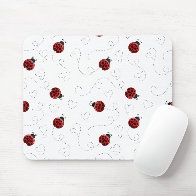 Red Ladybug Käfer Insekt Lover Black Hearts Mousepad (Mit Mouse)