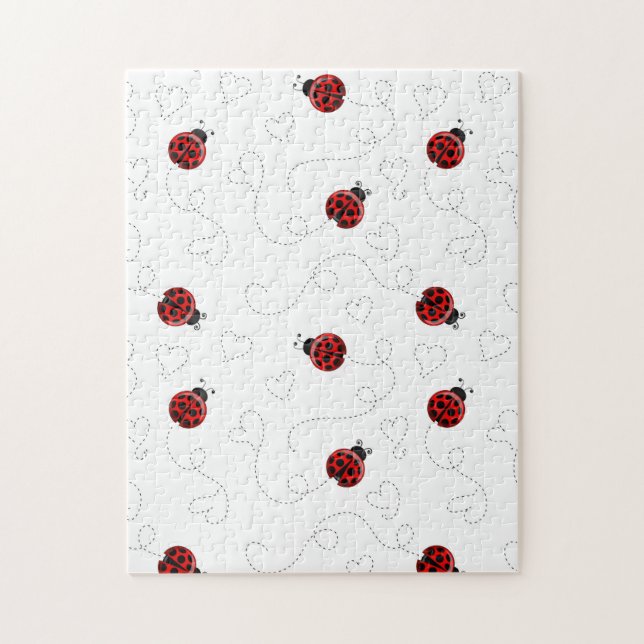 Red Ladybug Käfer Insekt Lover Black Hearts Puzzle (Vertikal)