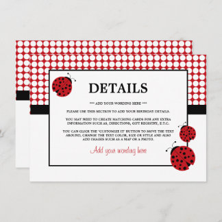 Red Ladybug Kinder-Geburtstagsparty - Details Einladung