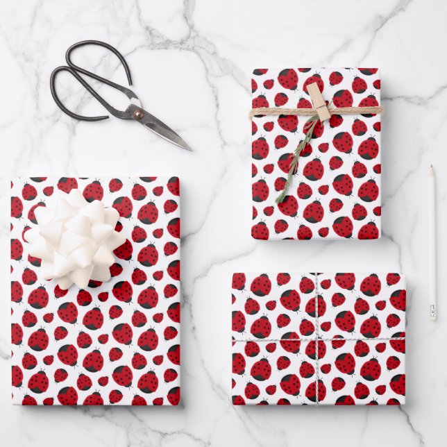 Red Ladybug Pattern Geschenkpapier Set (Vorderseite)