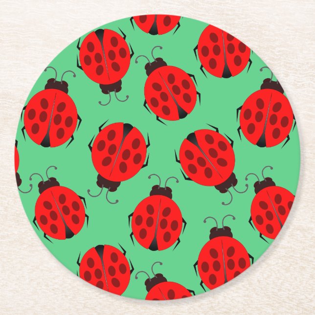 Red Ladybug Pattern Runder Pappuntersetzer (Vorderseite)