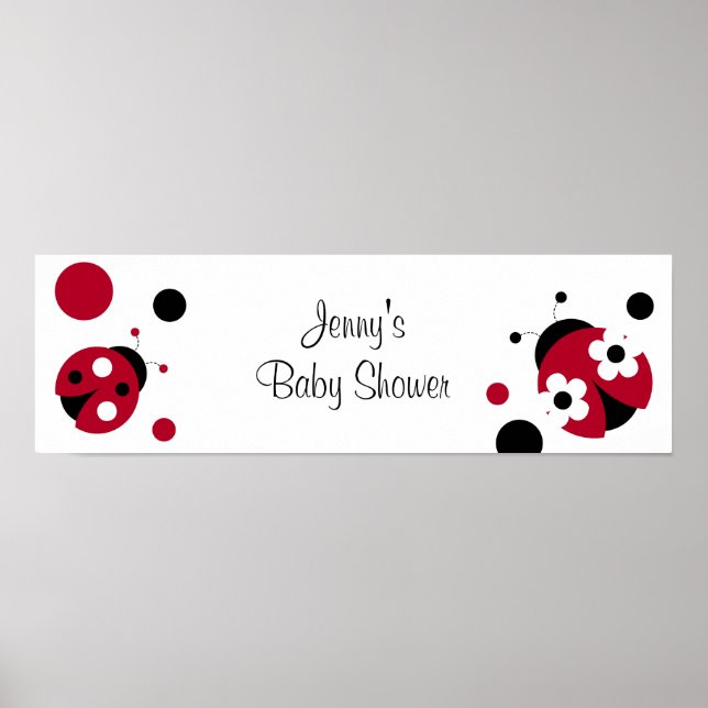 Red Ladybug Polka Dot Baby Dusche Banner Zeichen Poster (Vorne)