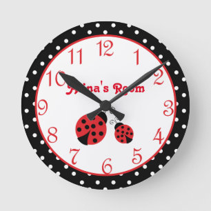 Red Ladybug Polka Dot Nursery Girls Wall Clock Runde Wanduhr
