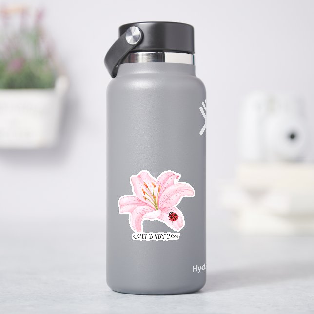 Red Ladybug Rosa Lily Blume individuelle Name Aufkleber (HydroFlask)