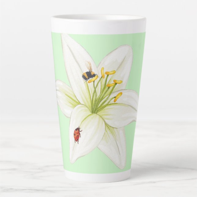 Red Ladybug Rosa Lily Blume individuelle Name Milchtasse (Vorderseite)