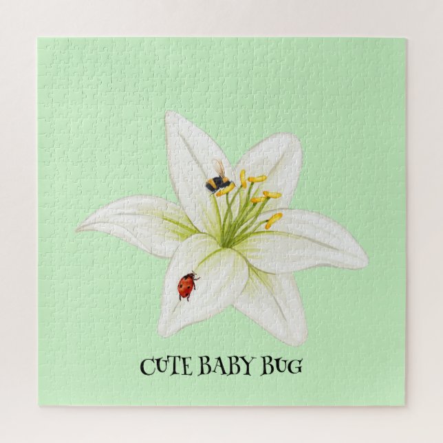 Red Ladybug Rosa Lily Blume individuelle Name Puzzle (Vertikal)