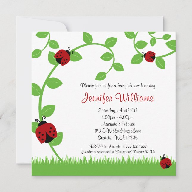Red Ladybug Vines Baby Shower Einladungen (Vorderseite)