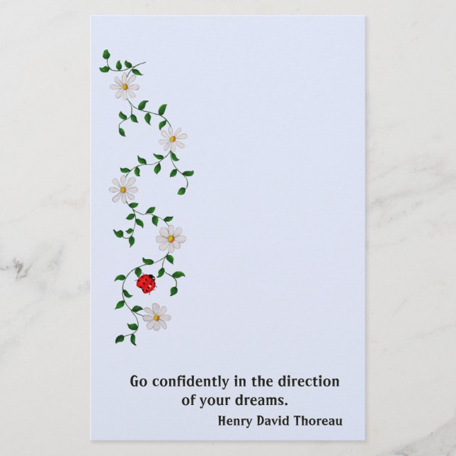 Red Ladybug, White Daisies, Förderung Briefpapier (Vorderseite)