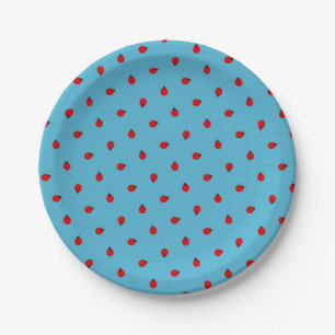 Red Ladybugs Polka Dot Pattern auf blau Pappteller