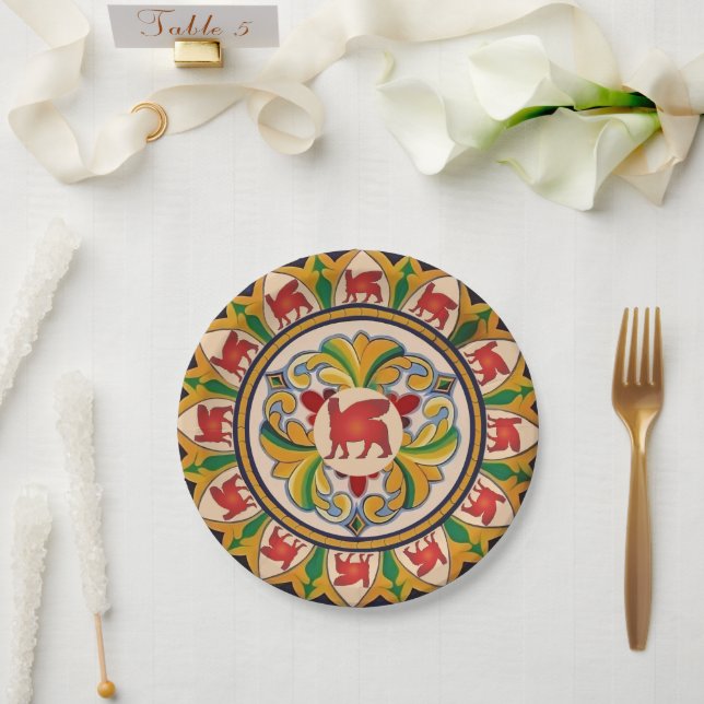 Red Lamassu Paper Plate Pappteller (Hochzeit)