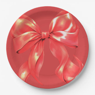 Red Large Bow Elegant Pappteller