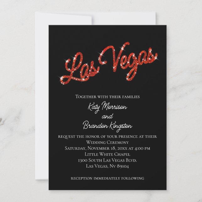 Red Las Vegas Glitzern Hochzeitseinladung Einladung (Vorderseite)