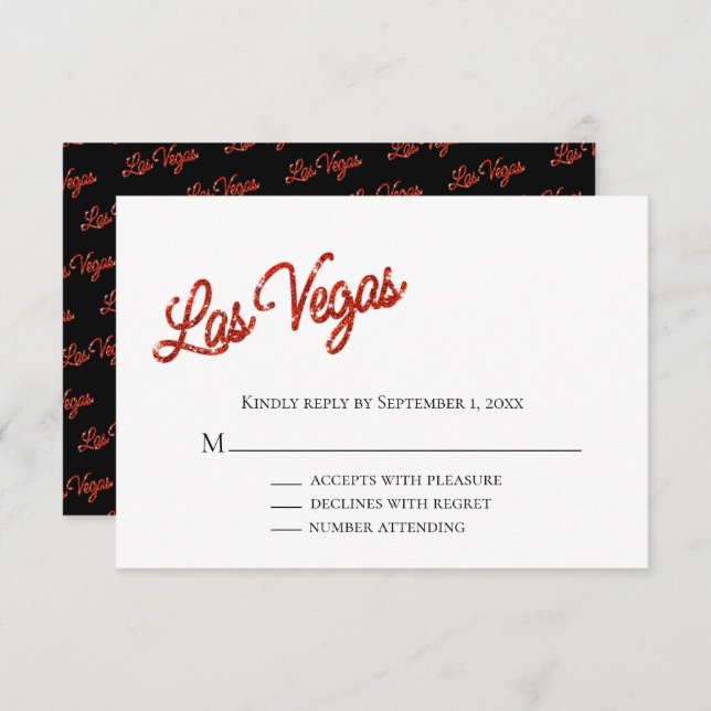 Red Las Vegas Glitzern Wedding RSVP Einladung (Vorne/Hinten)